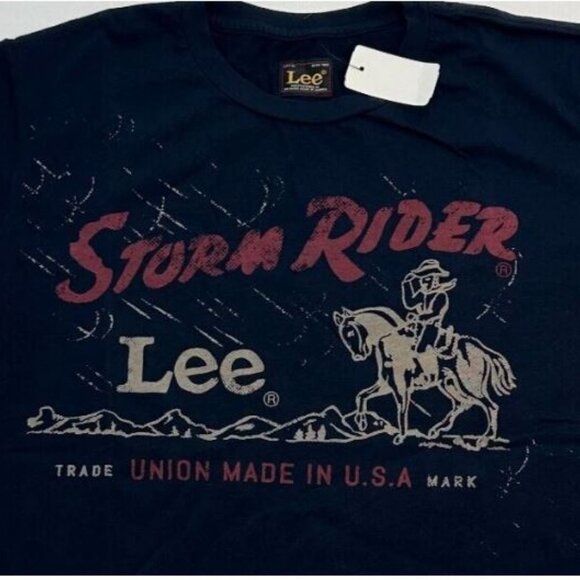 Lee Storm Rider Made in USA T- Shirt Tee Cotton Men's Size S Dark Navy New - Picture 3 of 8